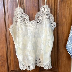 VINTAGE 70s Ladies Union Made in USA Lady Lynne Lingerie Camisole Ivory Lace | S